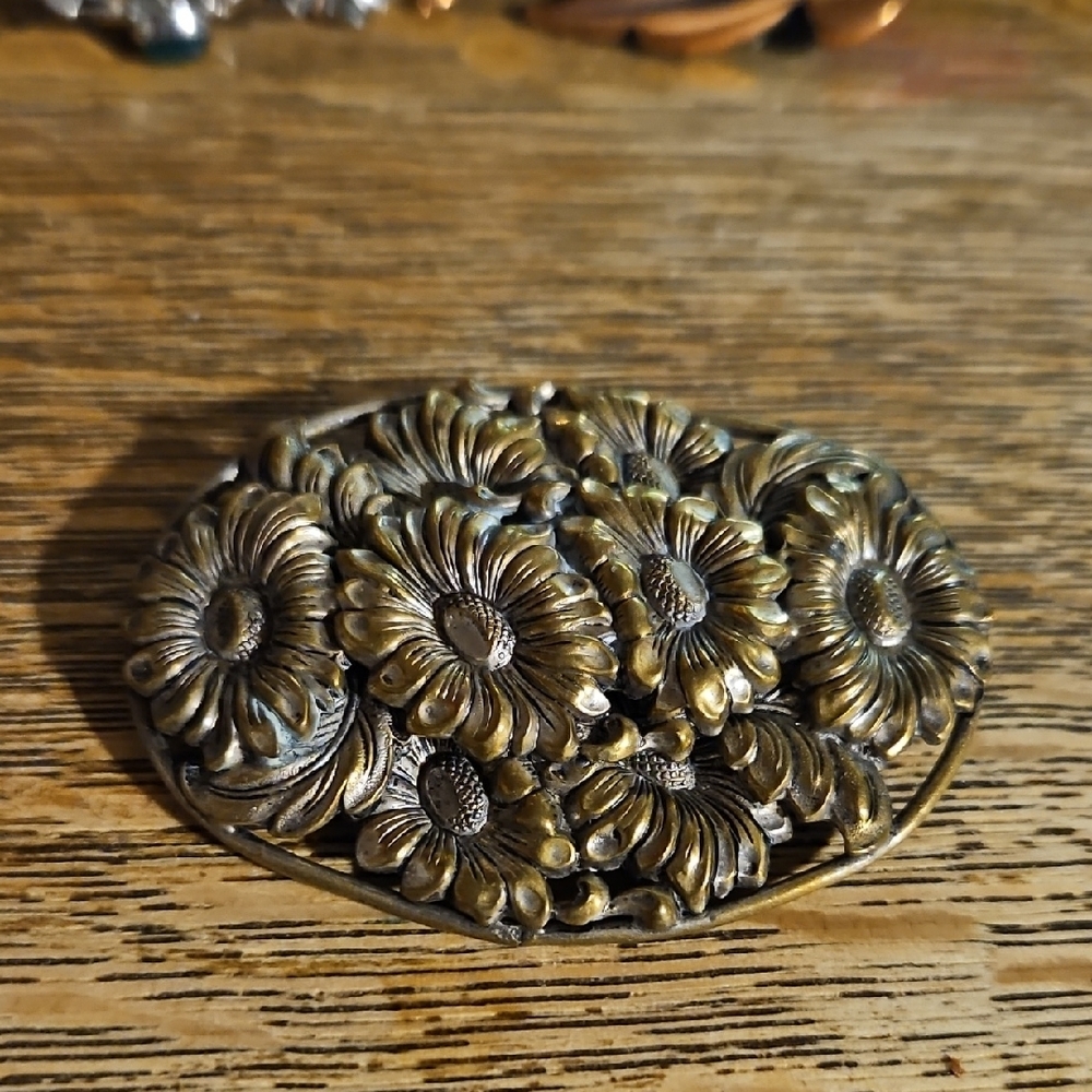 Brass Czechoslovakia Metal Floral Brooch